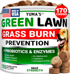 Boîte YUMA'S friandises neutralisateur urine, emballage visible et protection de la pelouse