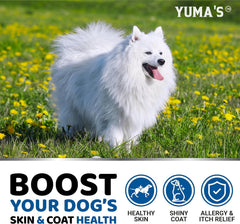 Bouteille pratique YUMA'S Omega-3 pour chien, dosage quotidien possible.