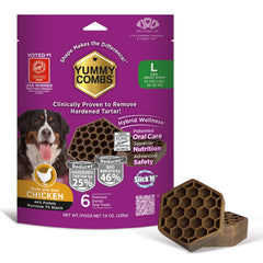 Boîte Yummy Combs montrant l emballage prêt à démarrer le soin dentaire pour chiens.