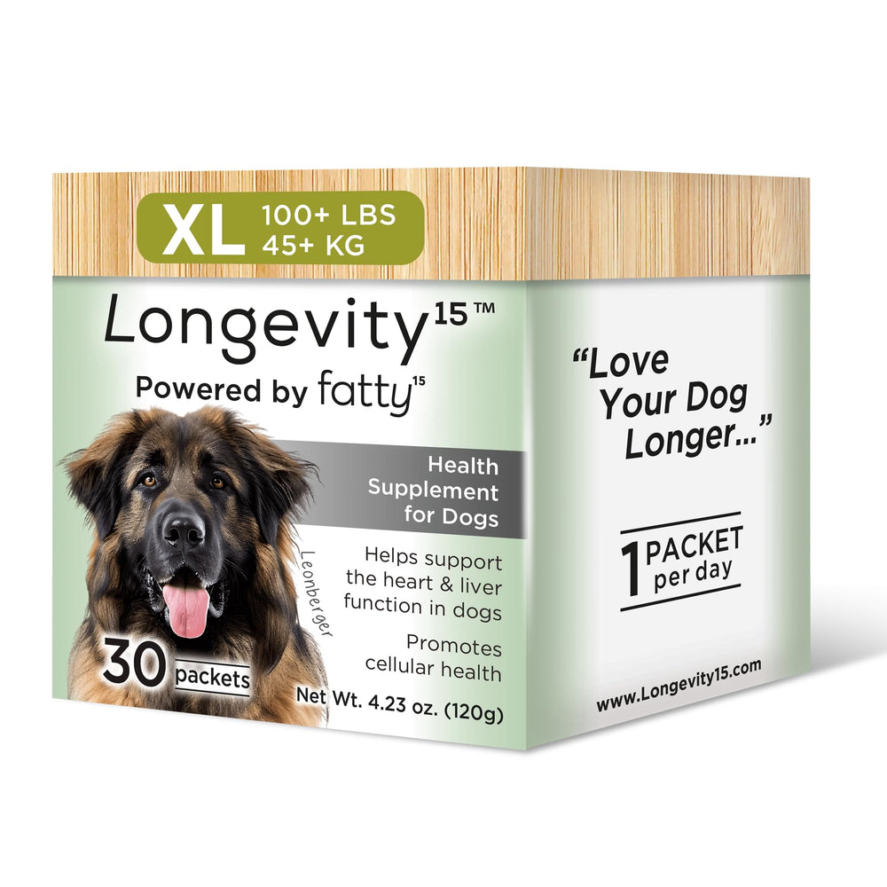 Yummy Combs Longevity15 — bouteille — soutien potentiel au bien-être des chiens actifs.