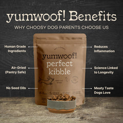 Ingrédients sans OGM et viande américaine dans Yumwoof Perfect Kibble.