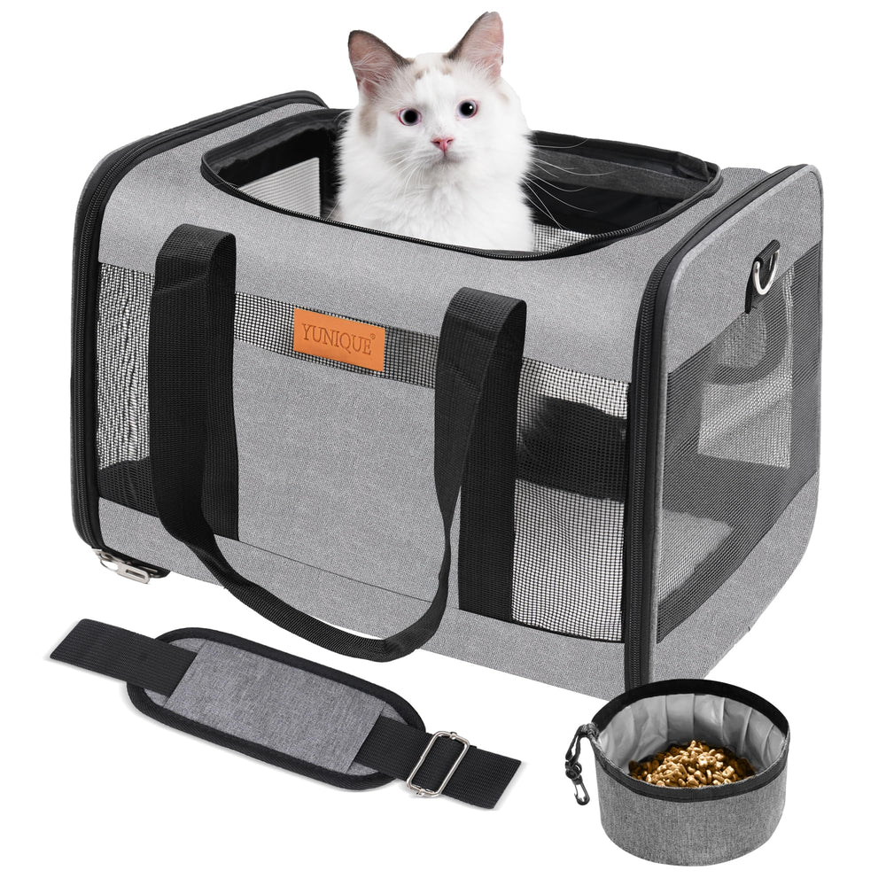 Porte-chat YUNIQUE face avant grise, transport léger pour sorties quotidiennes