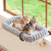 Zakkart SnugCloud: perchoir de fenêtre chat en bois et métal, stabilité assurée.