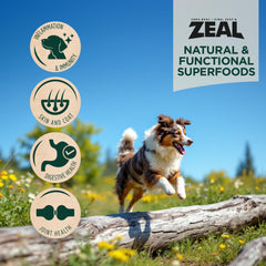 ZEAL saumon-canard chien omega-3 pour peau saine et pelage brillant.