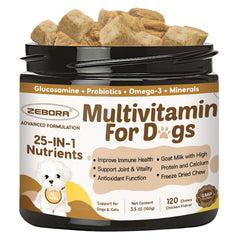 ZEBORA: bouchées multivitamines-probiotiques pour chien soutiennent l'équilibre digestif et la vitalité.