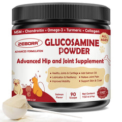 ZEBORA glucosamine pour chien en poudre, prêt à être mélangé pour soutenir la mobilité.