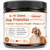 ZEBORA Probiotiques chien — bouteille de 120 friables pour digestion équilibrée et haleine fraîche.