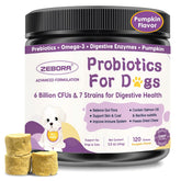 Bouteille ZEBORA probiotiques pour chien sur étagère, soutien digestif potentiel.