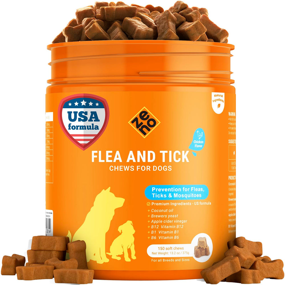 La bouteille ZENO montre les comprimés, pratique pour prévenir puces et tiques chez les chiens.