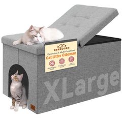 Zerbuger banc-litiere chat gris clair ouvert: espace privé et propre pour les chats