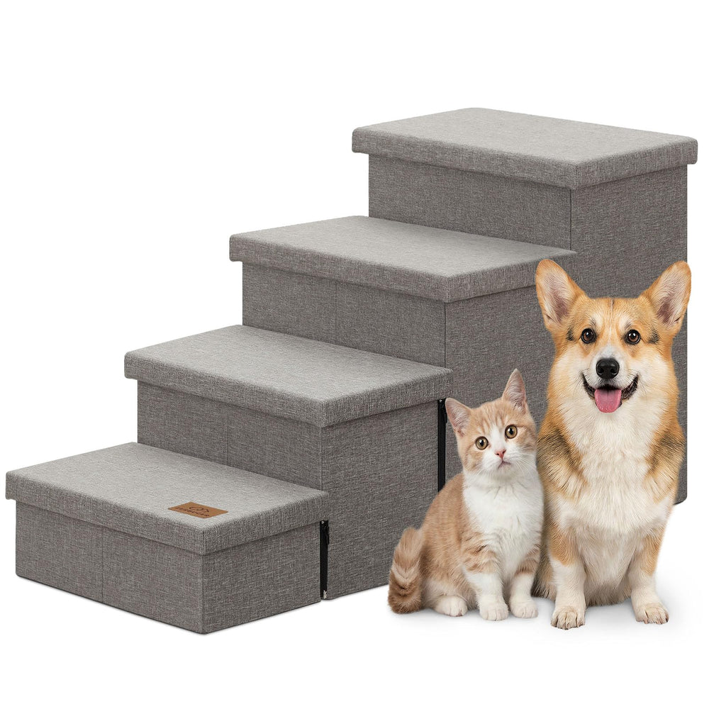 Zerbuger échelles pour chien avec rangement, 4 étages gris, aperçu du design et du rangement