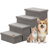 Zerbuger échelles pour chien avec rangement, 4 étages gris, aperçu du design et du rangement