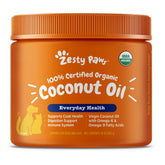 Huile de coco Zesty Paws pour chien, bouteille pratique, dosage facile pour le soutien digestif.