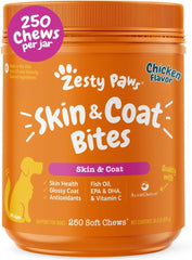 Zesty Paws huile omega-3 poisson chien: soutien des articulations et du pelage sain.