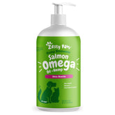 Huile Zesty Paws saumon sauvage en bouteille pour peau et immunité.