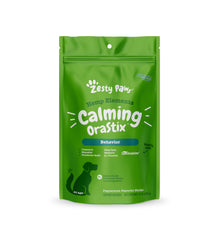 OraStix Zesty Paws emballage et bâton calmant pour chien.