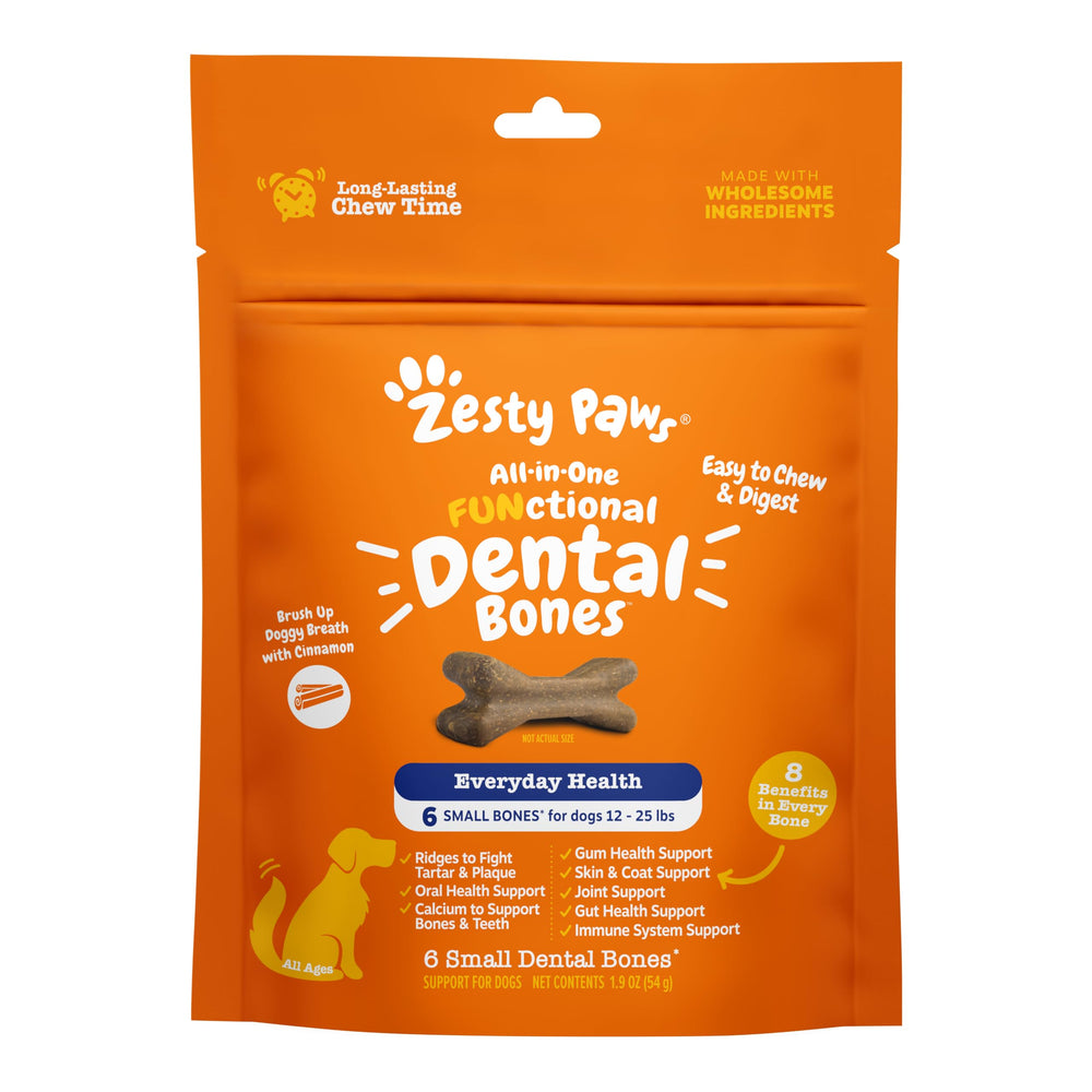 Zesty Paws os dentaires fonctionnels petits, texture croquante pour soutenir l'hygiène bucco-dentaire.