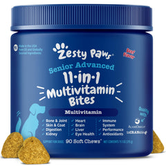 Zesty Paws Senior Chien – boîte de multivitamines, soutien potentiel à la vitalité et au bien-être.