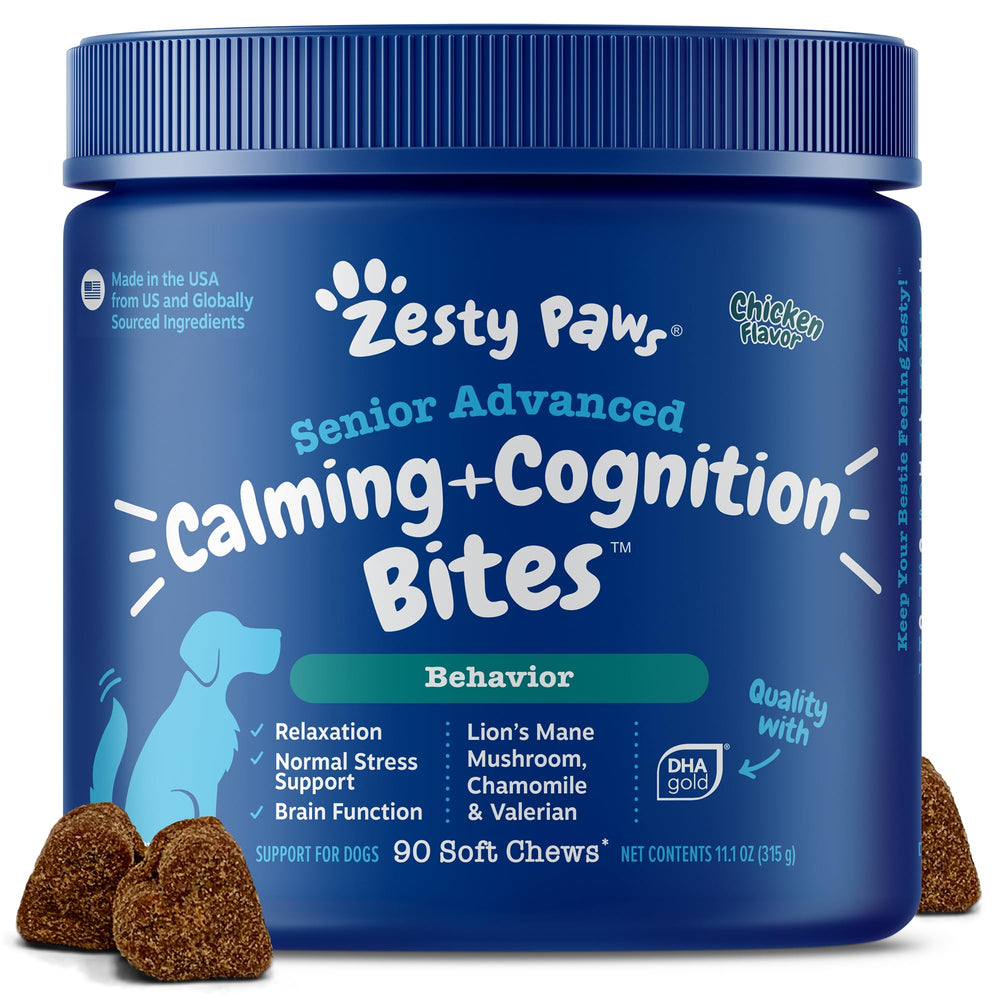Zesty Paws Senior Calmant et Cognition dans le flacon, pour chien âgé.