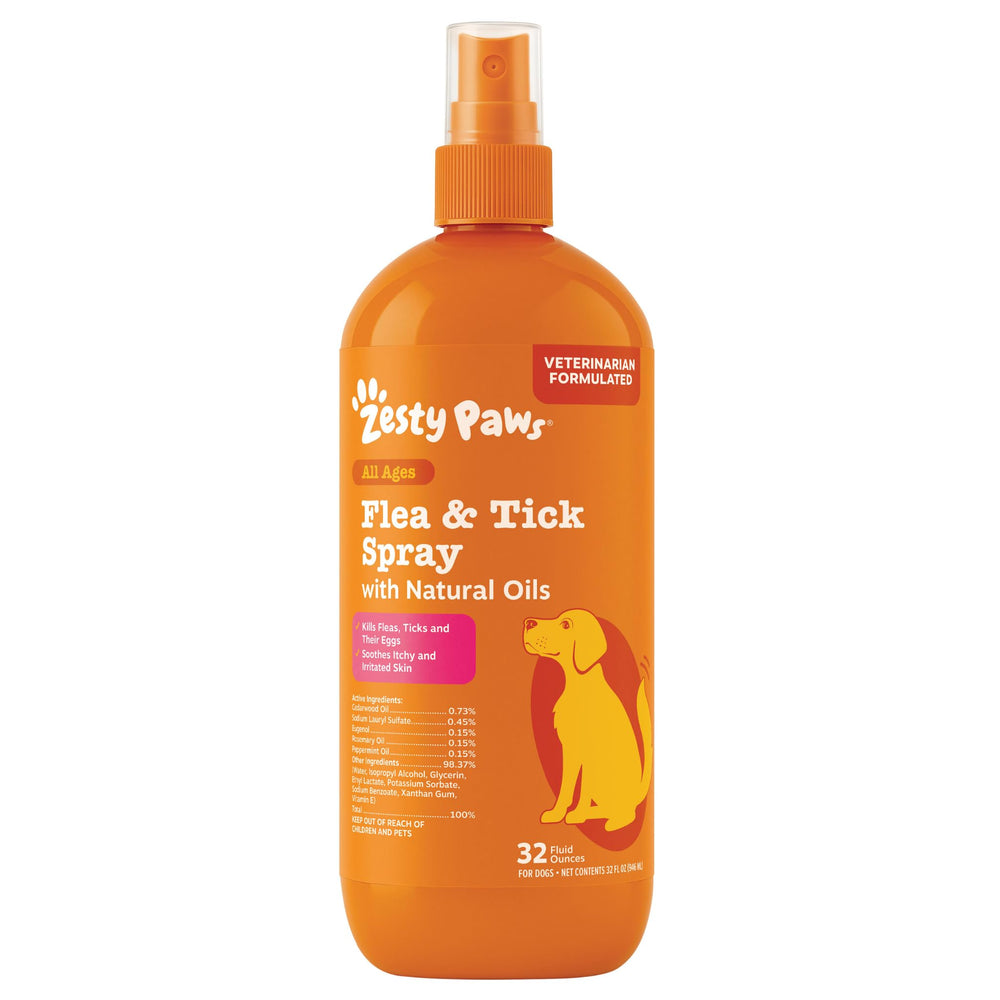 Zesty Paws Spray Puces et Tiques pour chiens – élimine puces et tiques potentiellement.
