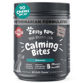 Zesty Paws Vet Strength calmants sur emballage, pratique pour stockage et déplacements.