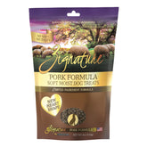 Zignature Porc Soft Moist, emballage visible, récompense pratique pour chiens.