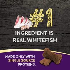 Texture croustillante des biscuits Zignature Whitefish favorite des chiens.
