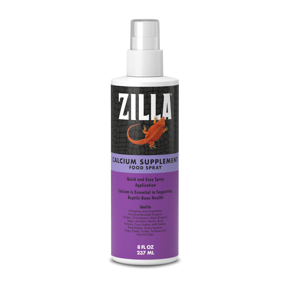 Bouteille Zilla Calcium Spray prête à l’emploi, application sur nourriture pour reptiles.