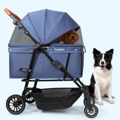 Poussette Ziuaype pour chien grande taille, vue avant, transport sécurisé jusqu'à 60 kg.