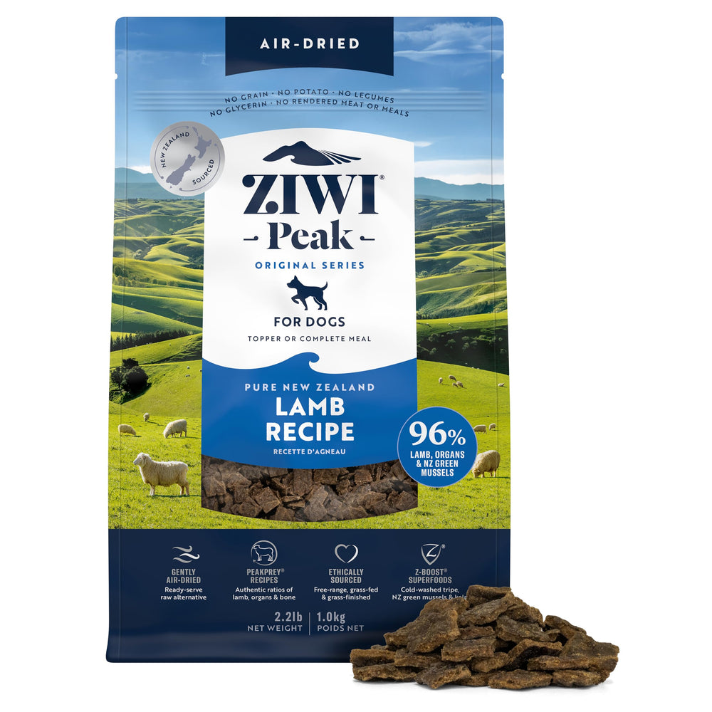 Emballage Ziwi Peak agneau, présentation soignée et pratique pour le rangement.