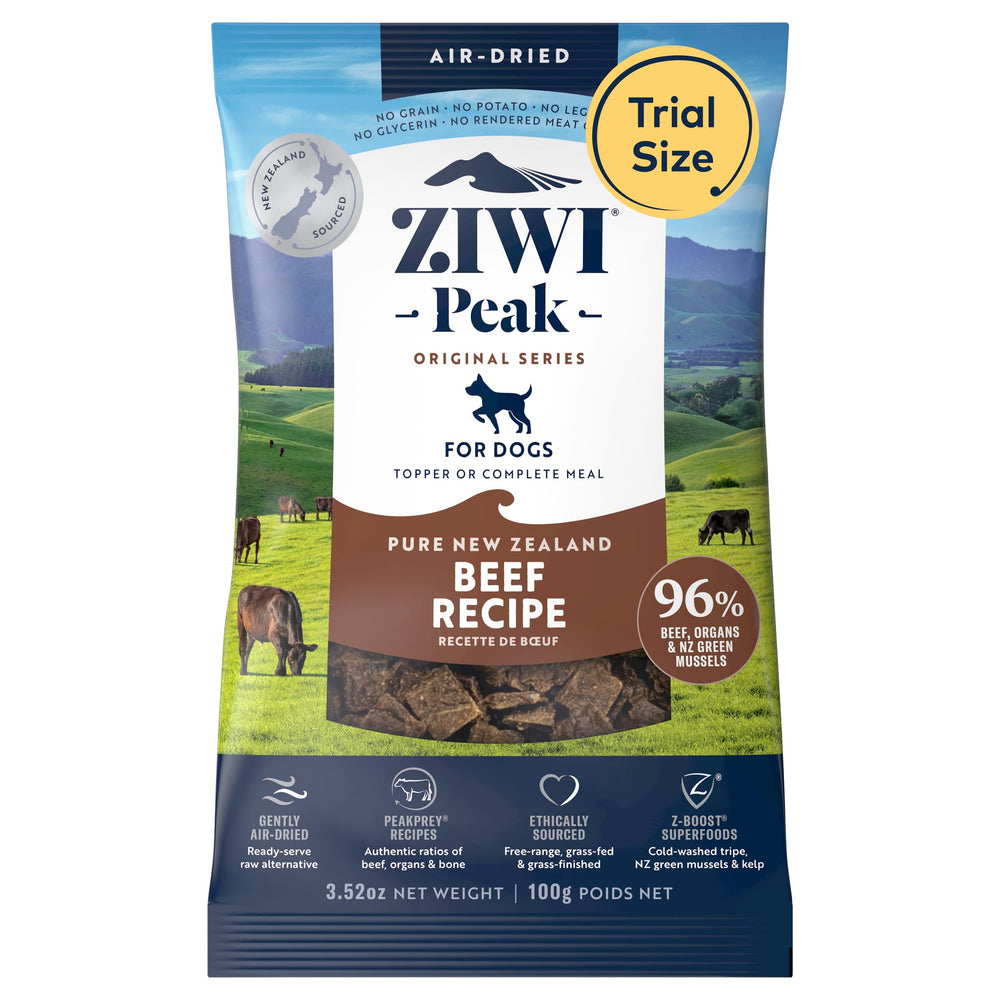 ZIWI Peak boeuf aliment séché à l'air, texture crounante et nutrition élevée.