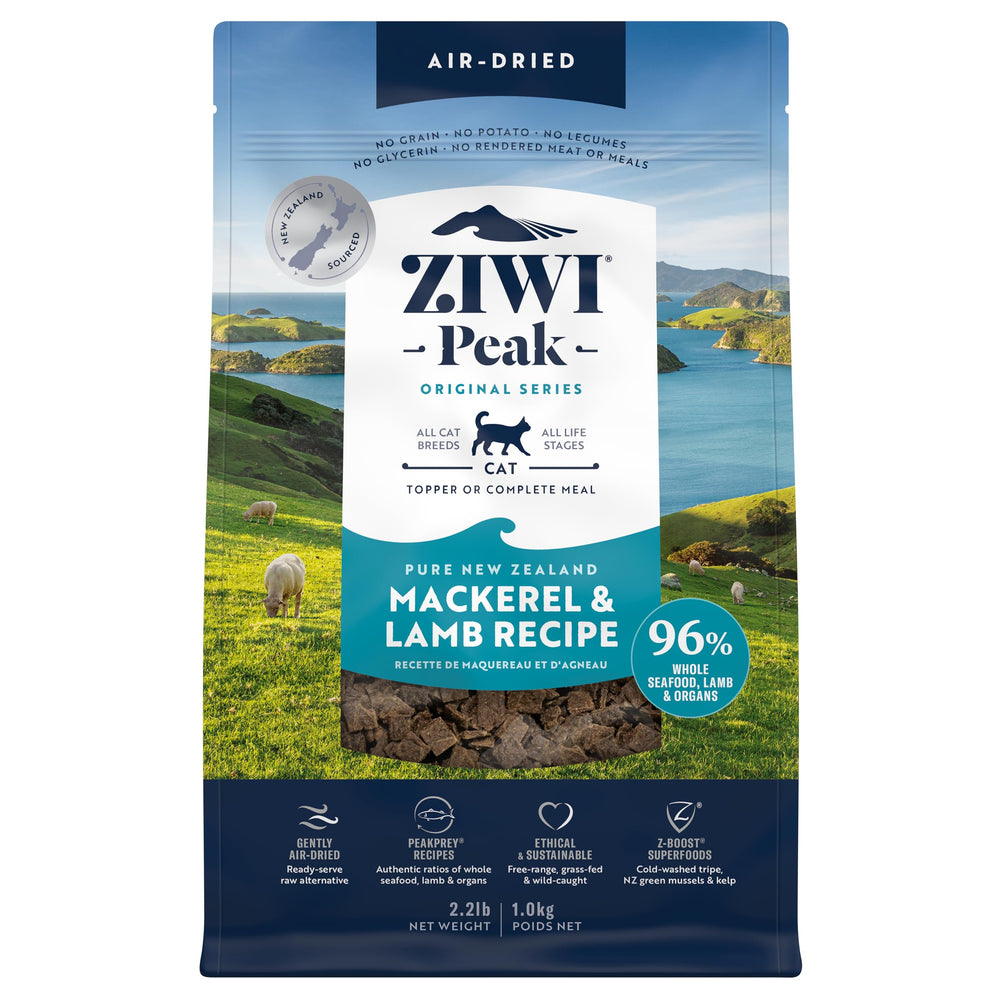 ZIWI Peak maquereau et agneau, nourriture pour chats riche en protéines.