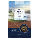 Emballage Ziwi Peak Steam & Dry montrant bœuf et citrouille, origine Nouvelle‑Zélande
