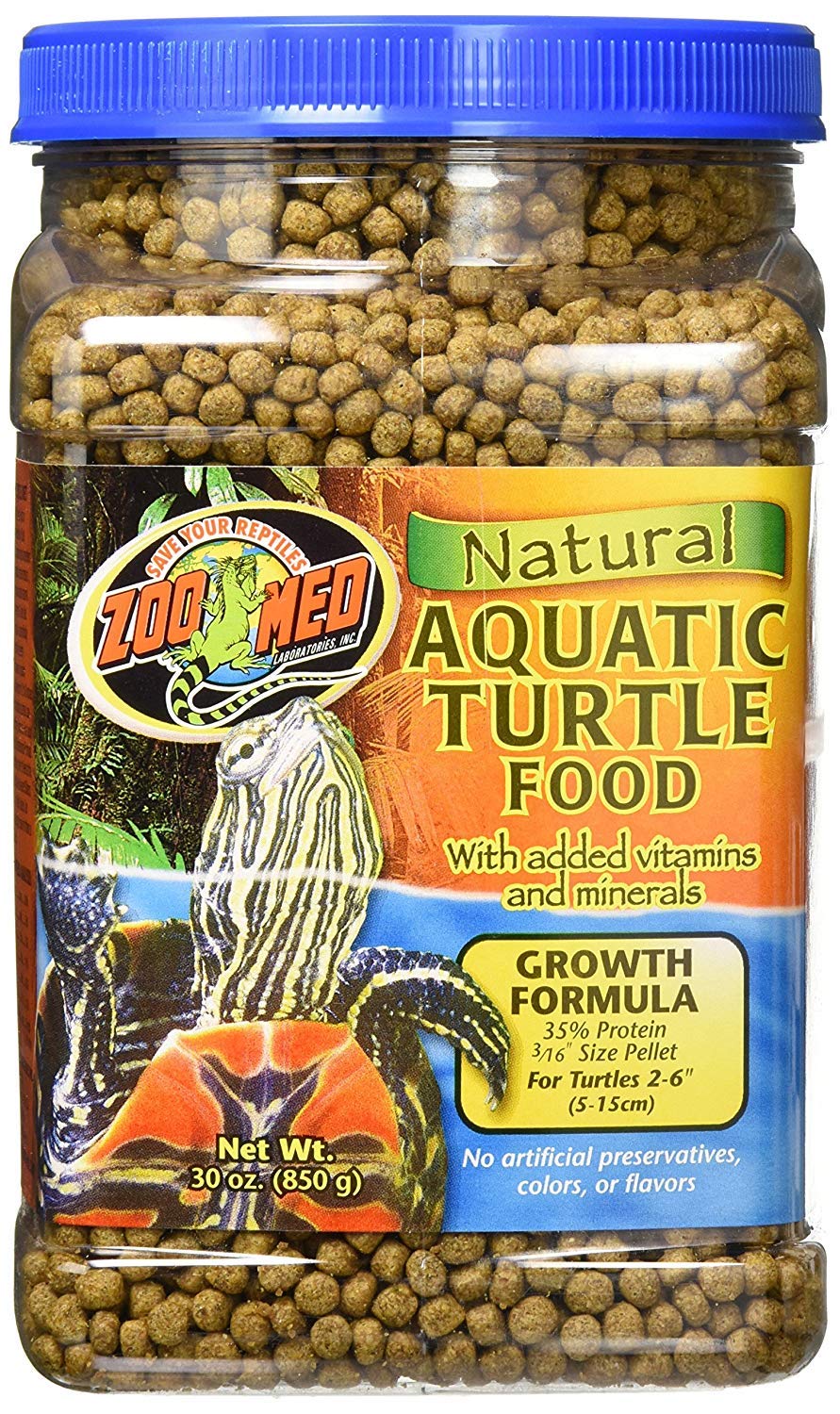 Zoo Med Aliments tortue aquatique, granulés pour jeunes tortues, croissance soutenue à la surface.