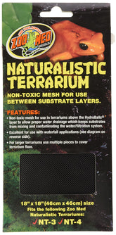Zoo Med maillage terrarium naturel 18x18, avant : drainage efficace et séparation des substrats.