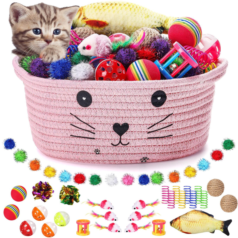 Zopeal Panier de stockage chat rose, rangement pratique pour jouets et accessoires.