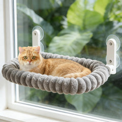 Zoratoo perchoir-fenêtre chat avec coussin rembourré près de la fenêtre.