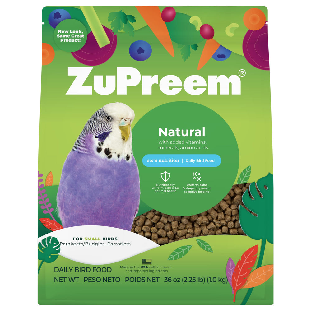 ZuPreem – nourriture naturelle pour perruches et budgies en pellets, alimentation équilibrée.
