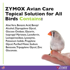 Zymox Avian Care Topique agit pour un plumage sain et une peau hydratée.