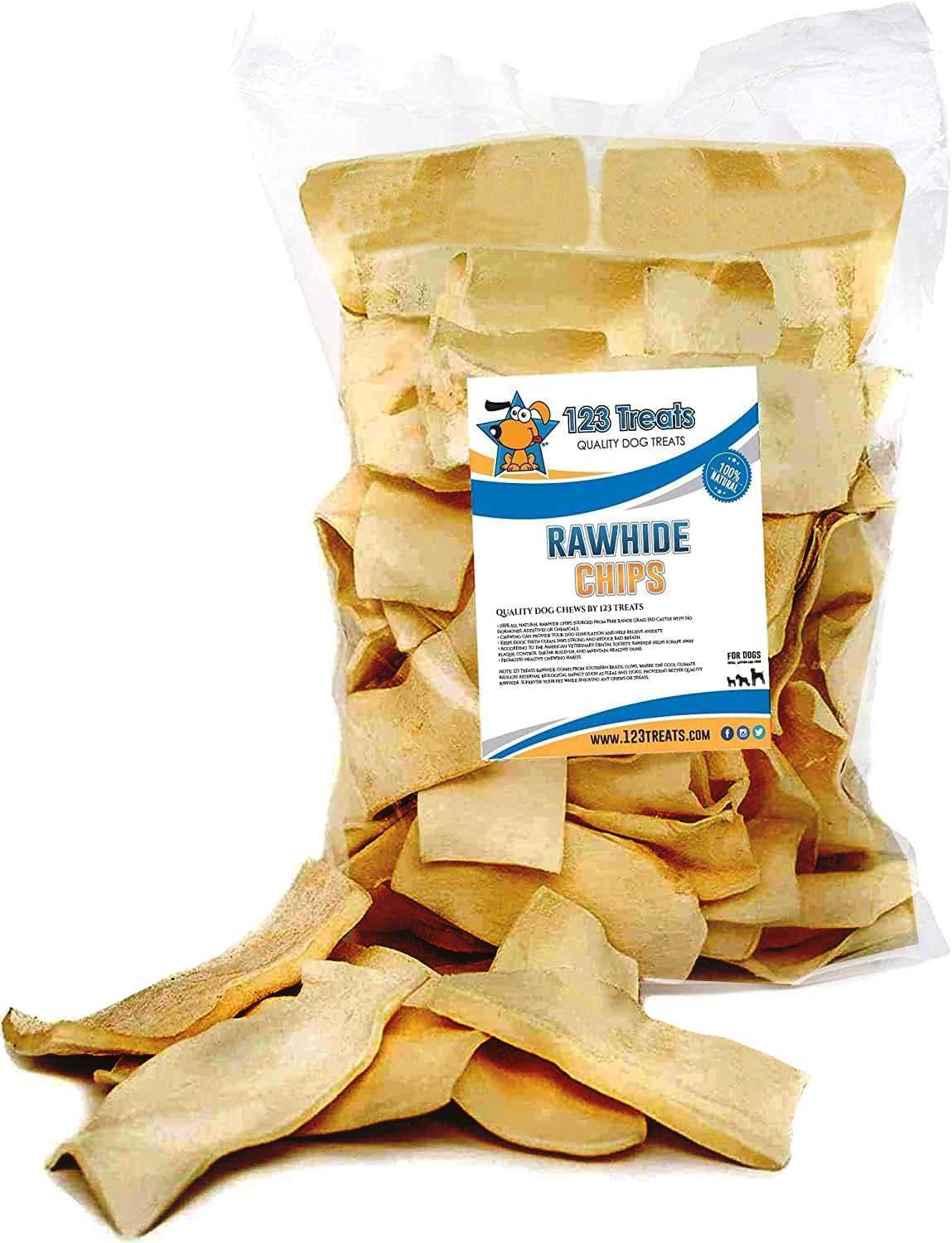 123 Treats – paquet chips peau de boeuf fumée, snack durable pour chien.