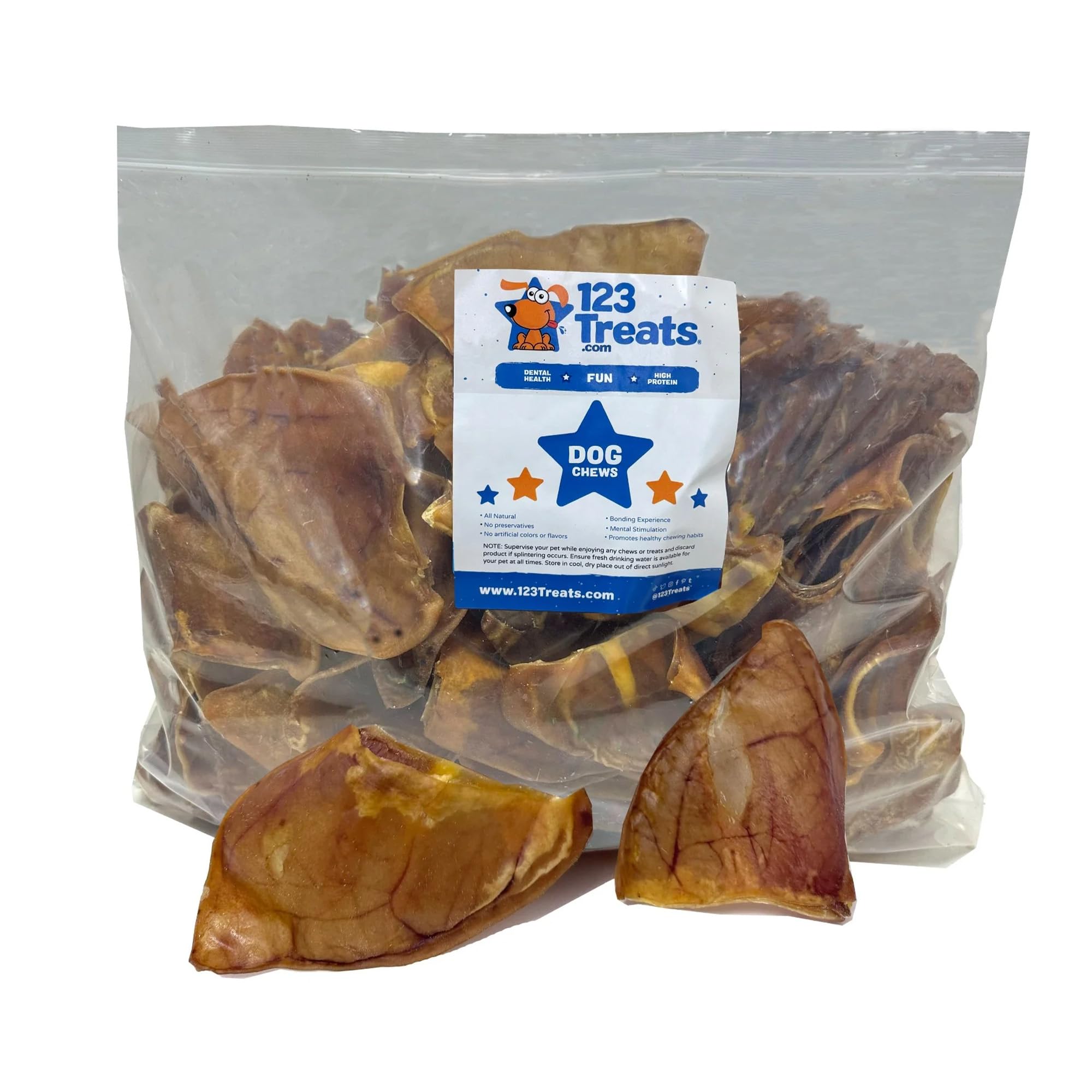 123 Treats oreilles de porc naturelles, emballage complet, récompense durable pour chiens