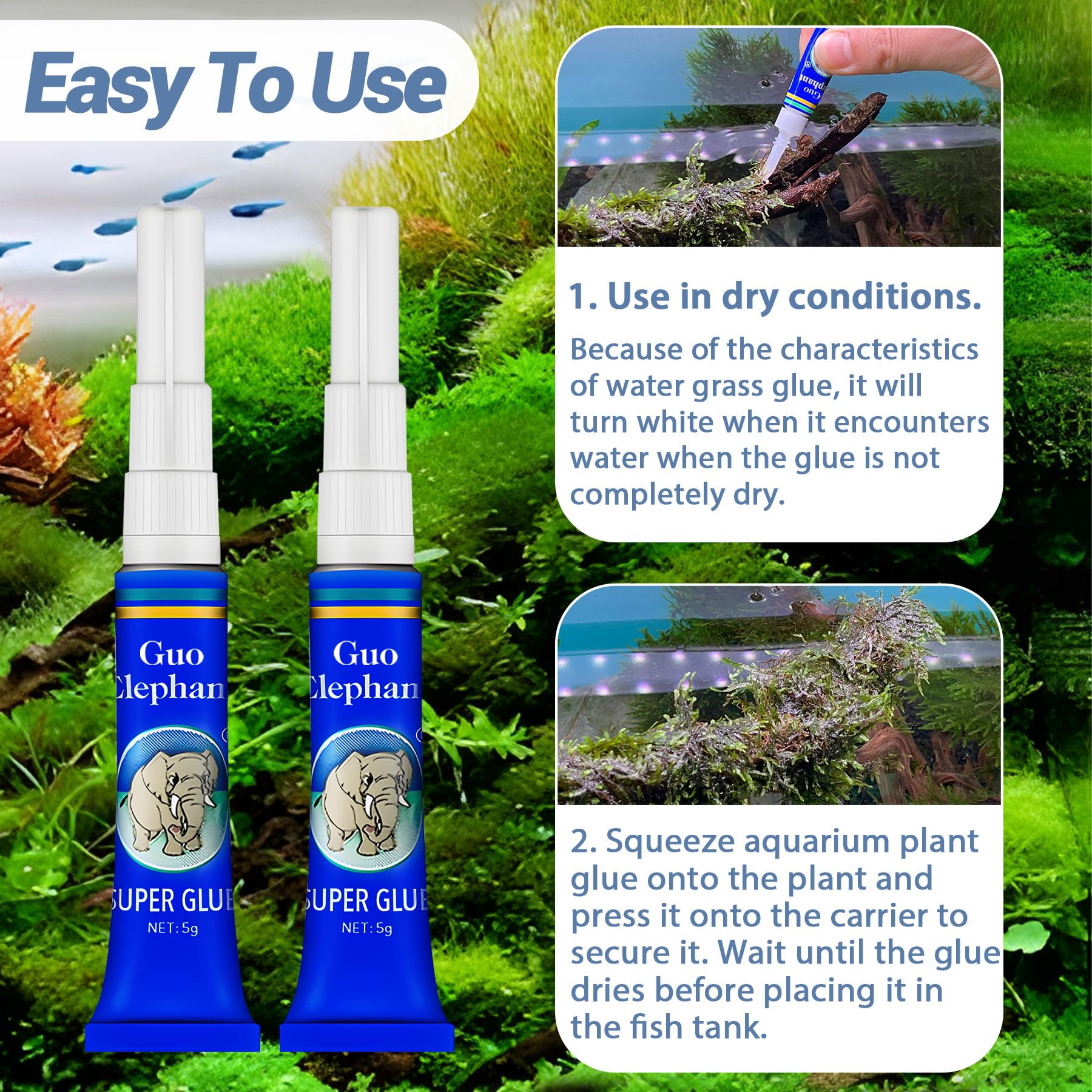 Colle Aquarium 1DFAUL – adhérence sous eau pour décorations immergées.