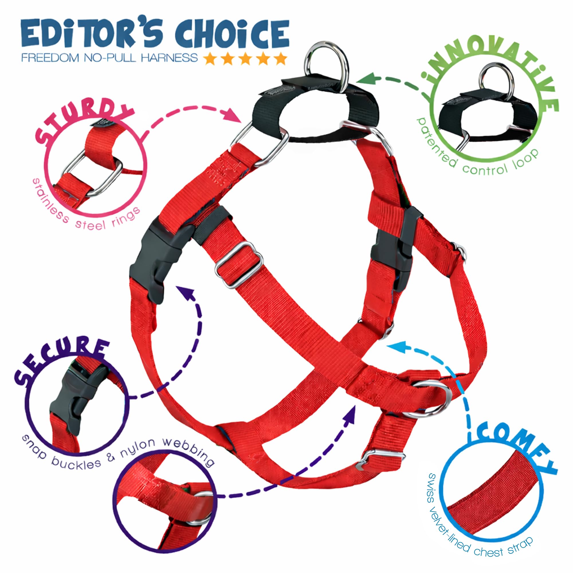 2 Hounds Design Freedom anneau frontal robuste pour guider sans tirage.