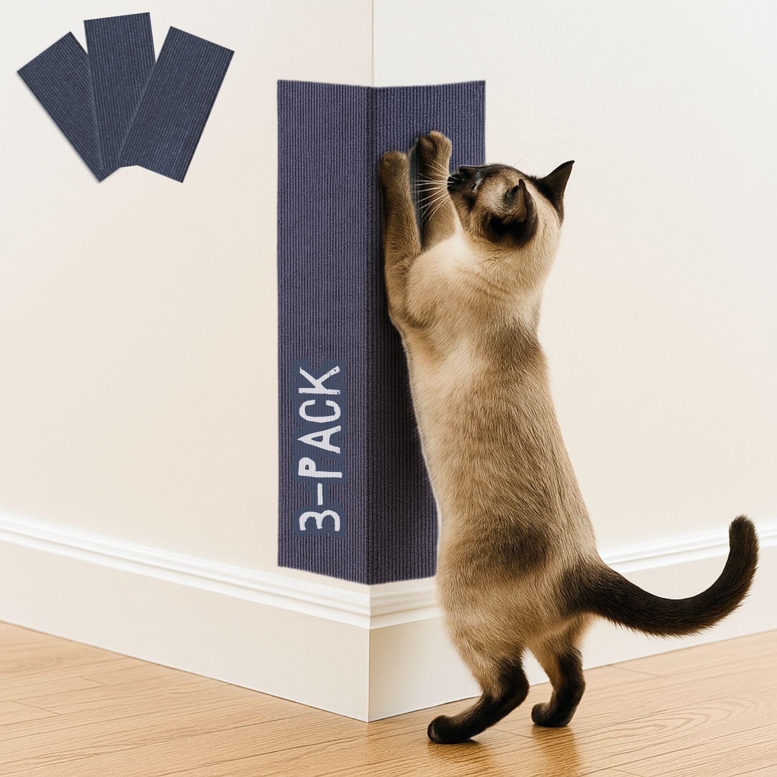 Tapis griffage 2ME coin mural bleu, durable et élégant pour chats.
