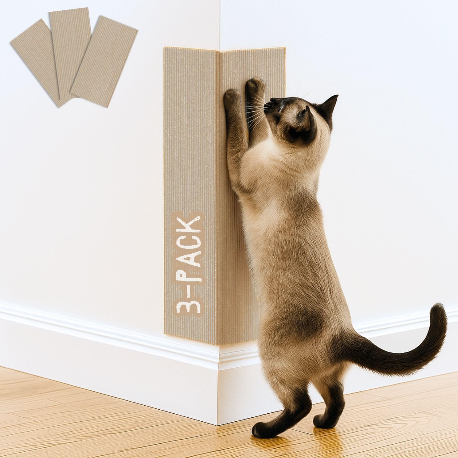 Le tapis griffes 2ME – ensemble 3 pièces beige, surface adaptée au griffage des chats.