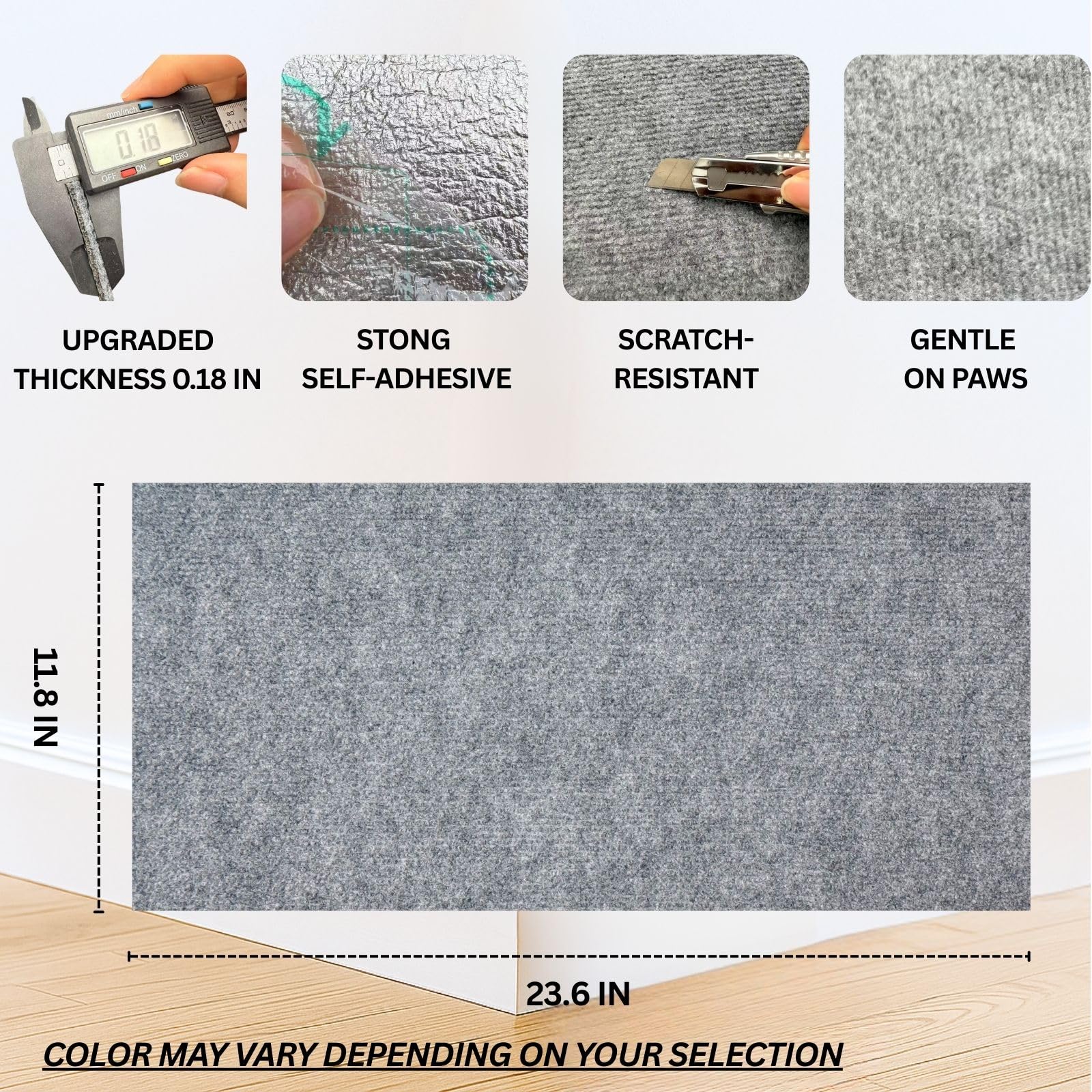 2ME Tapis Griffes Chat Gris – face adhésive pour pose rapide sur différentes surfaces