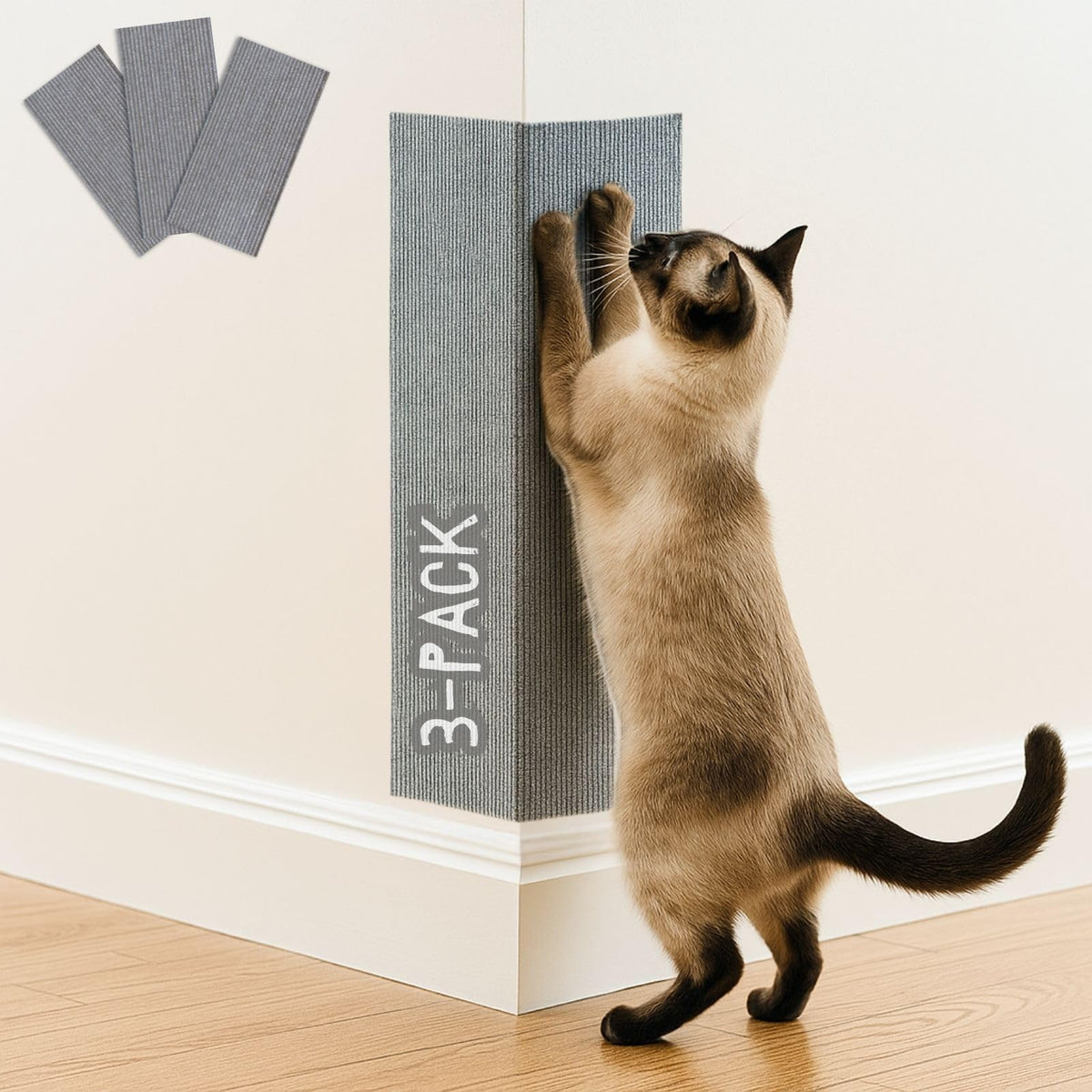 2ME Tapis Griffes Chat Gris 3 Pack sur un sol intérieur, surface texturée