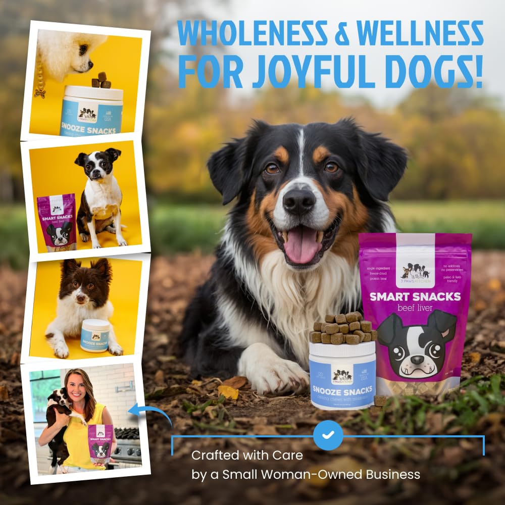 3 Paws Kitchen Snooze Snacks, textures molles et agréables, favorisant un comportement plus calme.