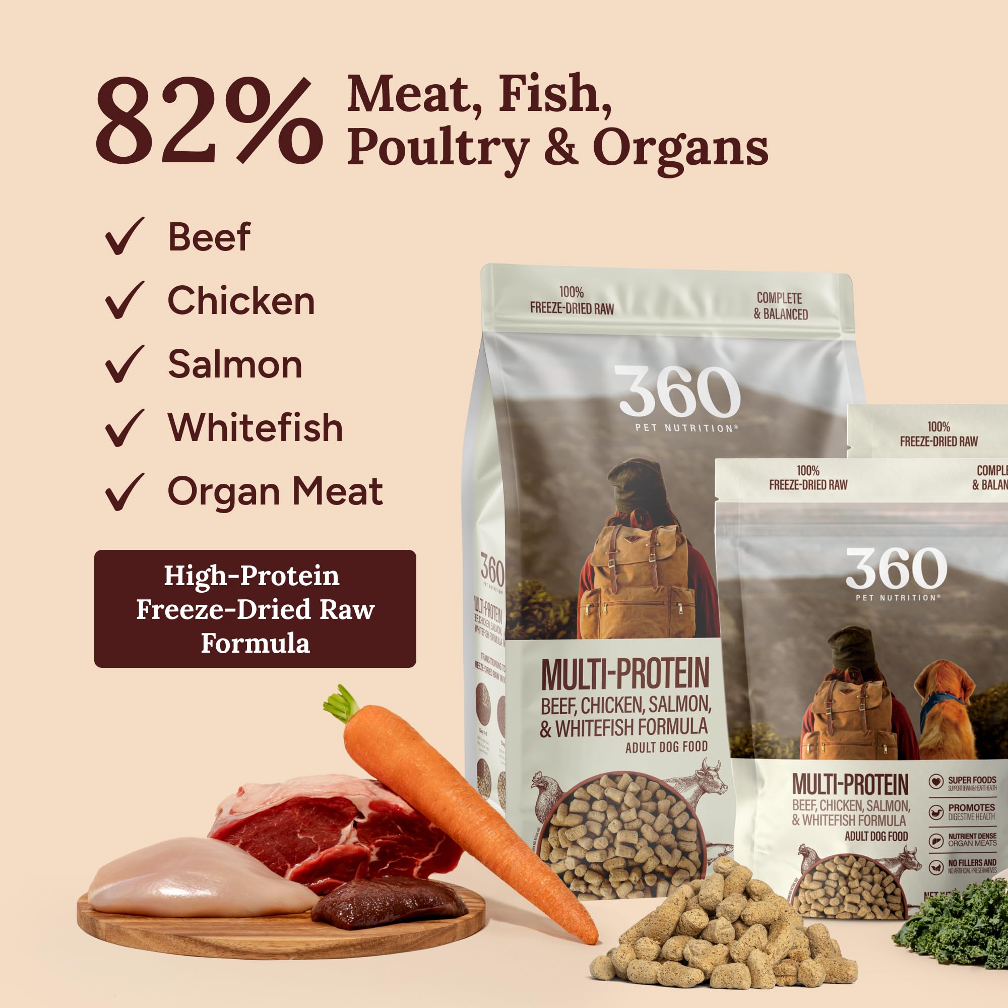 360 Pet Nutrition – emballage pratique de 1 lb et fabrication aux États‑Unis.