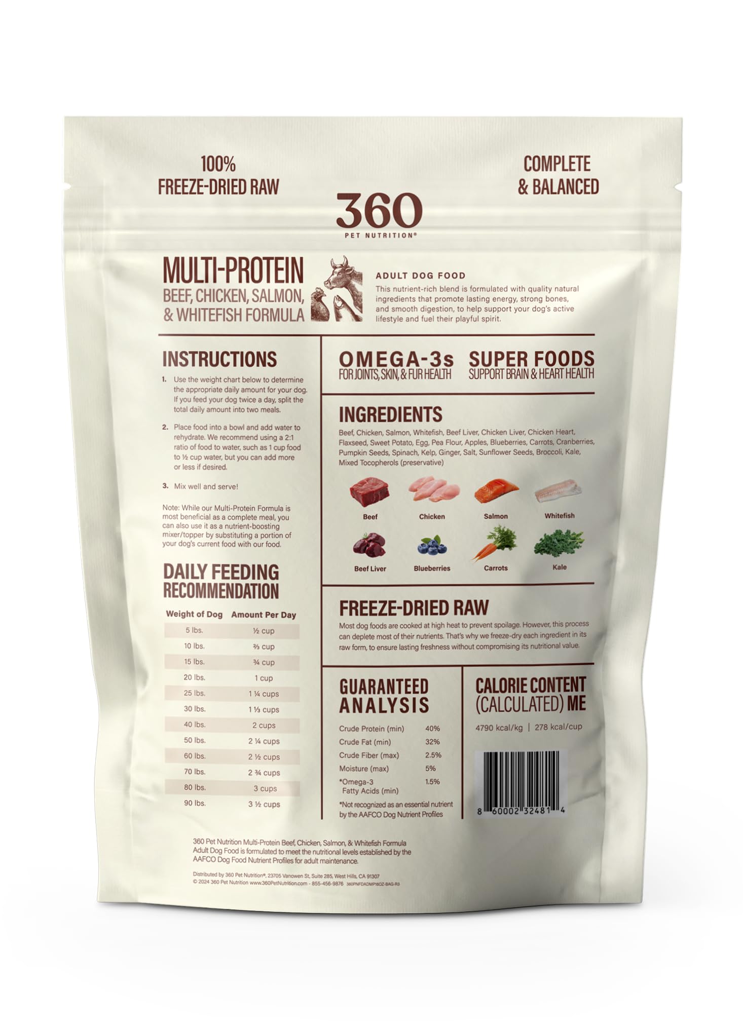 360 Pet Nutrition – sans remplisseurs et conservation sans réfrigération nécessaire.